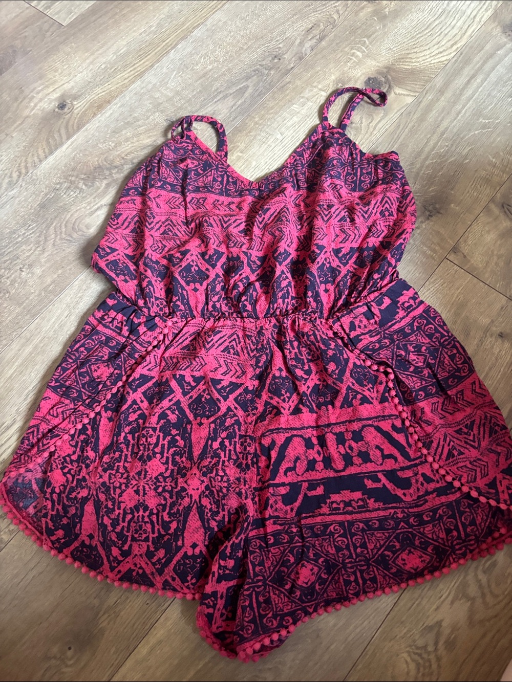 La Hearts Red and Black Printed Romper